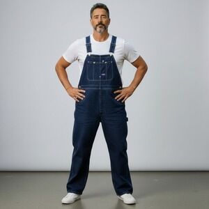 NWT Big Smith Mens Relaxed Fit Denim Overalls Bib Dark Wash Blue 44x32